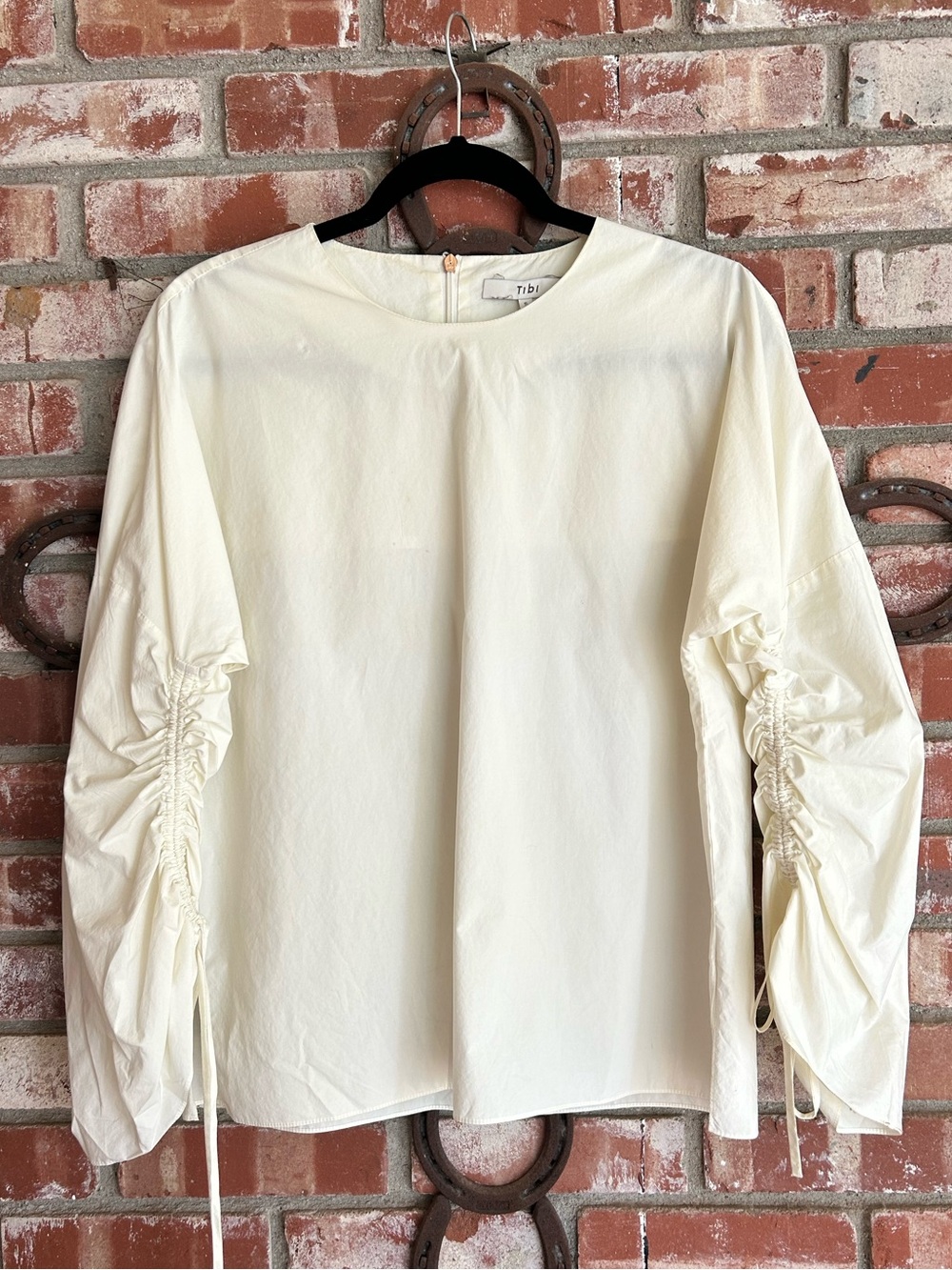 TIBI POPLIN SPLIT SLEEVE TOP WHITE